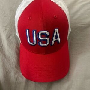 Under Armour Red and White USA Trucker Hat
